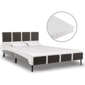 Postel s matrací šedo-bílá umělá kůže 140 x 200 cm