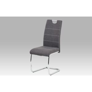 Jídelní židle HC-482 GREY2 látka šedá, bílé prošití, kov chrom
