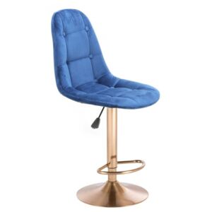 Barová židle SAMSON VELUR na zlatém talíři - modrá