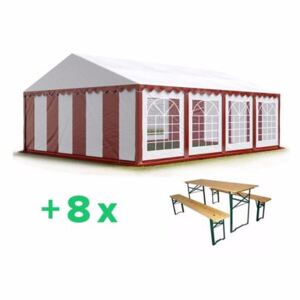 AKČNÍ SADA: Párty stan 5x8m Premium + 8ks PIVNÍ SETY 200x50cm Premium barva Červeno-bílá