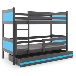 Patrová postel BALI + ÚP + matrace + rošt ZDARMA, 190 x 80, grafit, blankytný