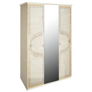 Třídveřová šatní skříň PAVLA se zrcadlem, 145x215x59,5, radica béžová