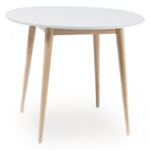 Casarredo Jídelní stůl kulatý LARSON 90x90 cm bílá/dub bělený