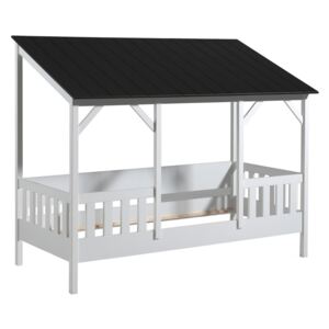 Bílá dřevěná dětská postel Vipack Housebed 90 x 200 cm s černou střechou