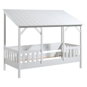 Bílá dřevěná dětská postel Vipack Housebed 90 x 200 cm s bílou střechou