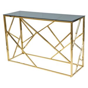 Konzolový stolek 120x40 cm se skleněnou deskou a zlatou konstrukcí typ C KN957