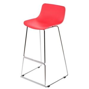 Barová plastová židle v červené barvě na kovové podnoži DO101