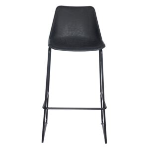 Barová židle čalouněná černou ekokůží na černé kovové konstrukci DO114