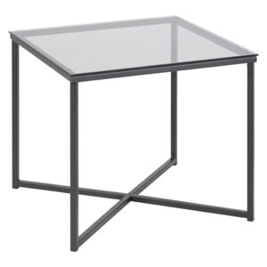 Hranatý skleněný konferenční stolek 50x50 cm s černou kovovou podnoží DO048