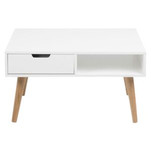 Konferenční stolek 80x60cm v bílé barvě se zásuvkou na dřevěné konstrukci DO097