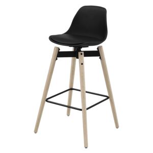 Barová židle v černé barvě s čalouněným sedákem s dřevěnou podnoží DO181