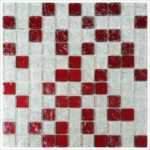Obklad mozaika Crackle bílá tmavě červená White dark red 300x300x6mm