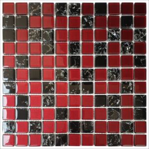 Obklad mozaika Crackle černá tmavě červená mix Black dark red mix 300x300x6mm