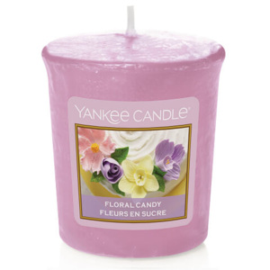 Yankee Candle - votivní svíčka Floral Candy 49g (Barevné květy, na kterých se třpytí krystaly cukru, něžně položené na chutné krémové polevě.)