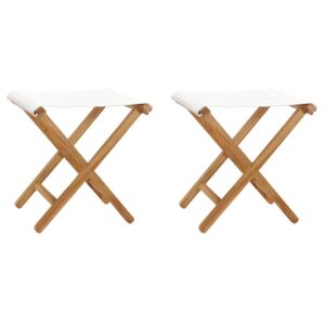 Skládací židle 2 ks masivní teakové dřevo a textil krémově bílé