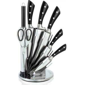 Royalty Line 8-dílná sada ocelových nožů, nůžek a ocílky RL-KSS821 - černá | ocelové nože, nůžky a ocílka