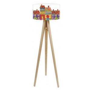Timberlight Dětská stojací lampa Fabulous tenement houses + bílý vnitřek + dřevěné nohy