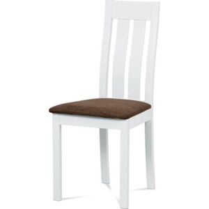 Jídelní židle, masiv buk, barva bílá, látkový hnědý potah BC-2602 WT Art