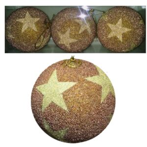 Vánoční ozdoby luxusní koule 8 cm sada 3 ks měděná barva zlaté hvězdy třpytivé