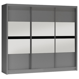 Šatní skříň 250 cm s posuvnými dveřmi v šedé barvě grafit se zrcadlem KN1105