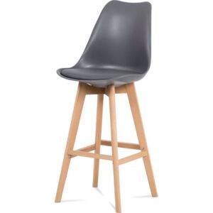 Barová židle, šedá plast+ekokůže, nohy masiv buk CTB-801 GREY Art
