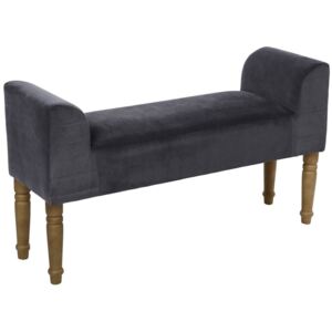 Pohodlná čalouněná lavička, dřevěné nožky, obdélníkový tvar, pevná konstrukce, tmavě šedá barva, 52x30x90 cm