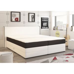 Americká postel boxspring CS89004, s matrací a úložným prostorem, bílá ekokůže/černá látka, 180x200 cm