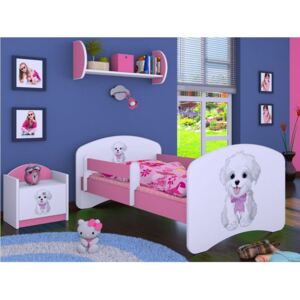 Dětská postel bez šuplíku 160x80cm VESELÝ PEJSEK - růžová
