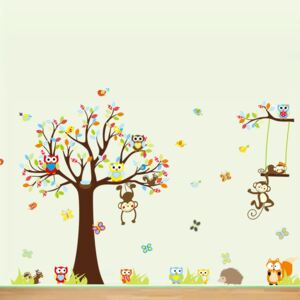 Black Friday -15% Sada nástěnných dětských samolepek Ambiance Cute Monkeys Playing On Trees