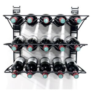Černý nástěnný držák na 15 lahví vína Compactor Walltech