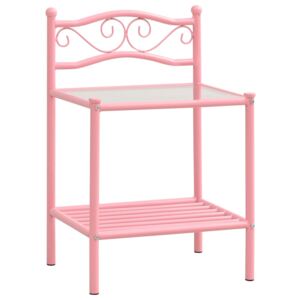 Noční stolek růžový a průhledný 43 x 33 x 65 cm kov a sklo