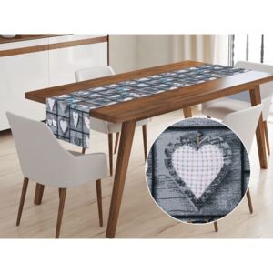 Škodák Bavlněný běhoun na stůl SIMONA vzor B-525 Tyrkysová srdce na šedém - 50 x 160 cm