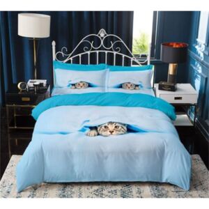 Sendia 3-dílné povlečení kočka kuk 3 D modrá 140 x 200 na jednu postel
