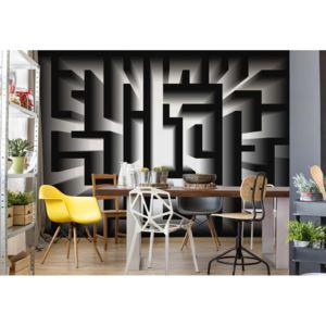 Fototapeta - 3D Geometric Black And White Maze Vliesová tapeta - 206x275 cm