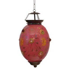 Oválná skleněná lampa zdobená barevnými kameny, růžová, 25x25x35cm