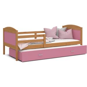 Dětská postel s přistýlkou MATTEO 2 - 190x80 cm - růžová/olše
