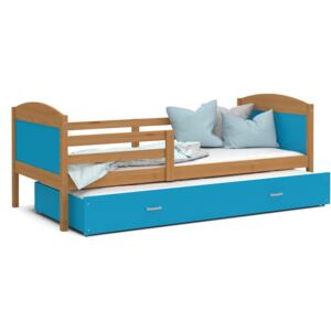 Dětská postel s přistýlkou MATTEO 2 - 200x90 cm - modrá/olše