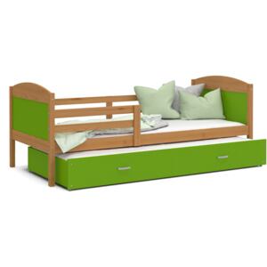 Dětská postel s přistýlkou MATTEO 2 - 190x80 cm - zelená/olše