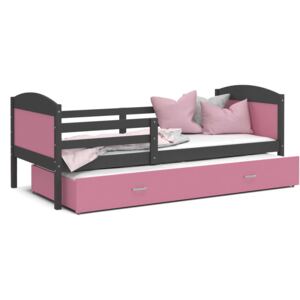 Dětská postel s přistýlkou MATTEO 2 - 200x90 cm - růžovo-šedá