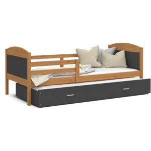 Dětská postel s přistýlkou MATTEO 2 - 200x90 cm - šedá/olše