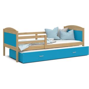 Dětská postel s přistýlkou MATTEO 2 - 190x80 cm - modrá/borovice