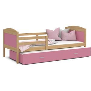Dětská postel s přistýlkou MATTEO 2 - 190x80 cm - růžová/borovice