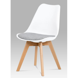 Autronic Jídelní židle, bílý plast, šedá tkanina, masiv natural CT-722 WT2