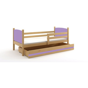 Dětská postel BRENEN + matrace + rošt ZDARMA, 90x200, borovice, fialová