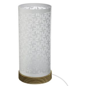 Stolní lampa dekorativní stolní lampa, tvar válce, difuzor s geometrickými vzory, stabilní dřevěný podstavec šedá barva