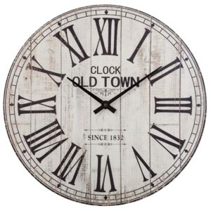 Dřevěné nástěnné hodiny s římskými číslicemi, Staré Stylové hodiny, bílé, Průměr 38 cm