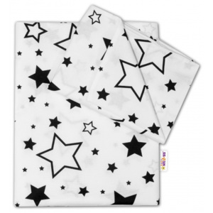 Baby Nellys Baby Nellys 2-dílné bavlněné povlečení - Černé hvězdy a hvězdičky - bílý, 135x100 cm