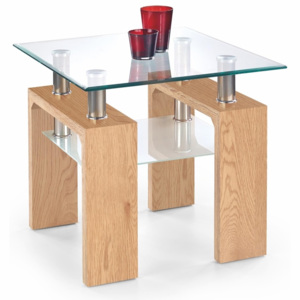 Halmar Konferenční stolek DIANA H, čtvercový, sklo/zlatý dub