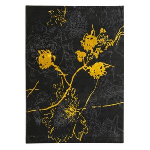 Moderní kusový koberec FESTIVAL 2743A Květy černý / žlutý Rozměr: 80x150 cm