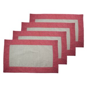 Home Elements Prostírání z recyklované bavlny, 4 ks, 30 x 50 cm, béžová + červená